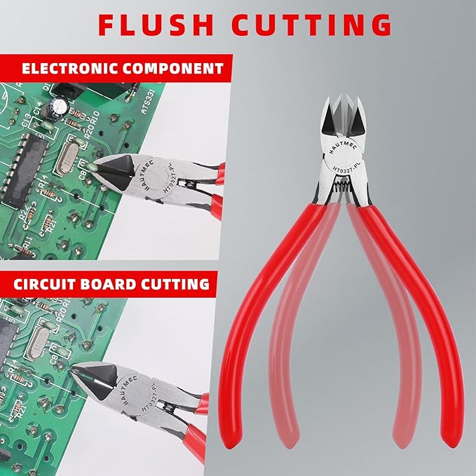 HAUTMEC 5" Precise Small Flush Cutters of Engineer Wire Cutters Pliers 10PCS Side Cutters with Location Pin for Fine Shearing, Perfect for Circuit Board Cutting, Electronic Components, HT0327-10PC