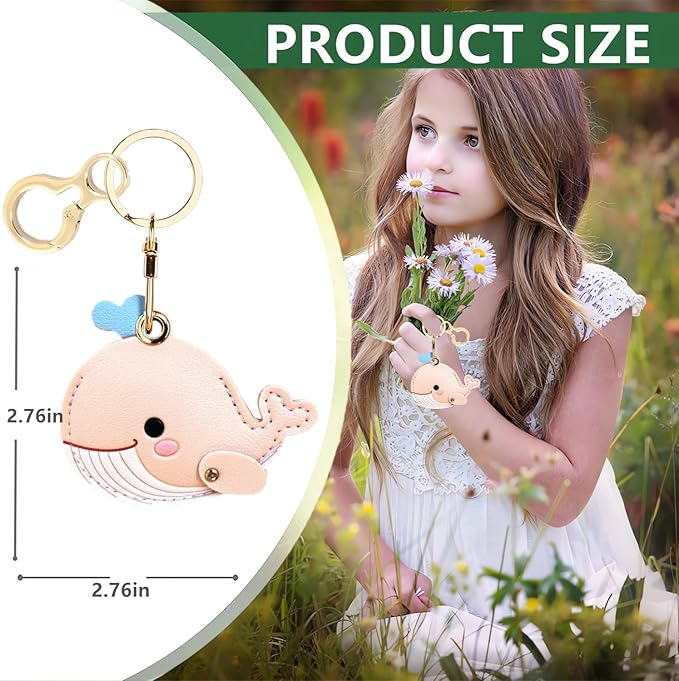 Leather Keychain Holder Case Compatible with AirTag,Cute Protective Cover with Keyring,Anti-Scratch Finder GPS Tracker Case for Wallet Keys,Bag,Pets(Whale Pink)