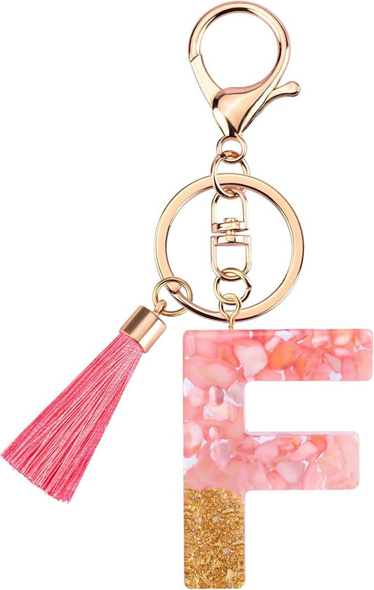 Suweibuke Cute Pink Key Chains for Women Girls, Initial Letter Keychains with Tassel, Charms for Key Purse Handbags Backpacks