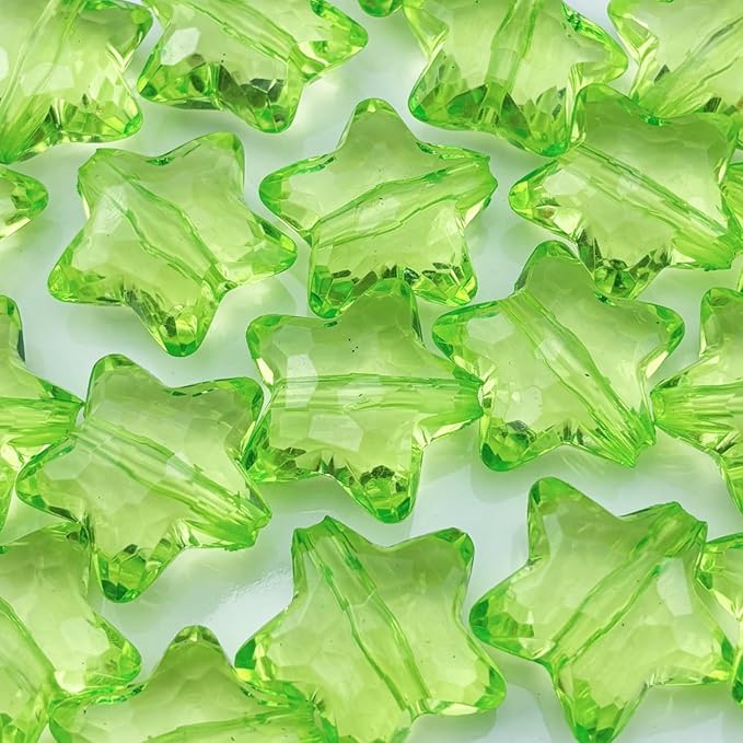 20pcs Acrylic Crystal Star Beads 28mm Star Shape Faceted Beads for Jewelry Making Bracelet Necklace Key Chains DIY Crafts(Light Green)
