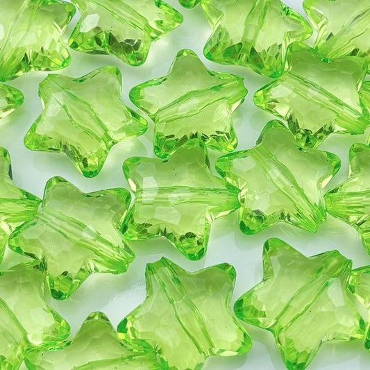 20pcs Acrylic Crystal Star Beads 28mm Star Shape Faceted Beads for Jewelry Making Bracelet Necklace Key Chains DIY Crafts(Light Green)