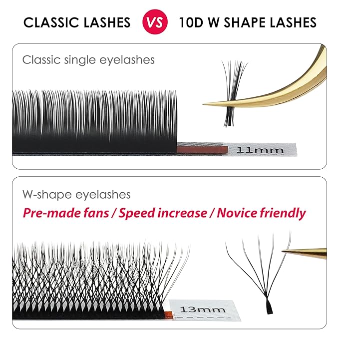 SEEDEW Double Tips 5D Lash Extensions, 0.07mm C Curl MIX8-15mm 12 Rows/Tray, W Shape 5D ww, 5D-Double Tips, PBT Volume Eyelash Grafting for Lash Tech, Artist, Beauty Salon(5DD-Black-0.07-C-MIX8-15mm)