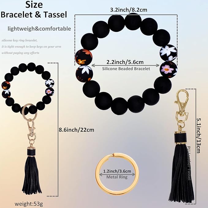 BIHRTC Key Ring Bracelet Car Keychain Holder Wristlet Silicone Women Beaded Bangle Chains