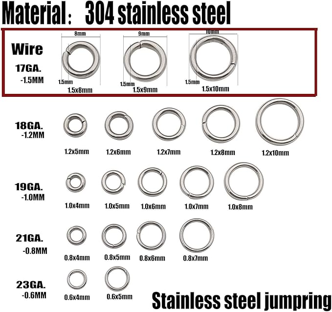 300pcs Mix 8mm 9mm 10mm Stainless Steel Thick Strong Rings Jump Rings Connector Rings for Jewelry Making Necklaces Bracelet Earrings Keychain DIY Craft (M536)