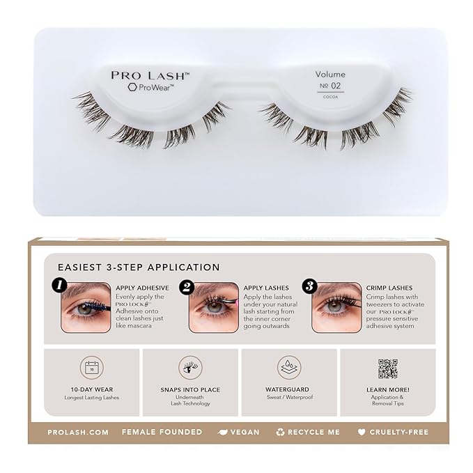 Pro Lash ProWear Professionally Styled Lash Clusters - Easiest to Apply Eyelash Cluster - 10 Day Eyelashes - Waterproof Lashes Clusters - Single Set - Volume No. 02 - Cocoa