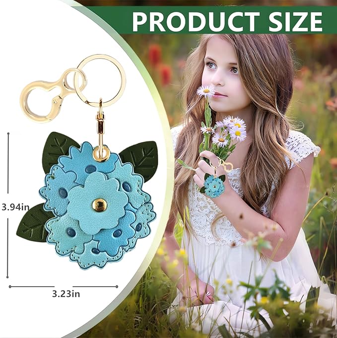 Leather Keychain Holder Case Compatible with AirTag,Cute Protective Apple Air Tag Cover with Keychain Ring,Anti-Scratch Finder GPS Tracker Case for Wallet Keys,Bag,Pets(Blue Hydrangea)