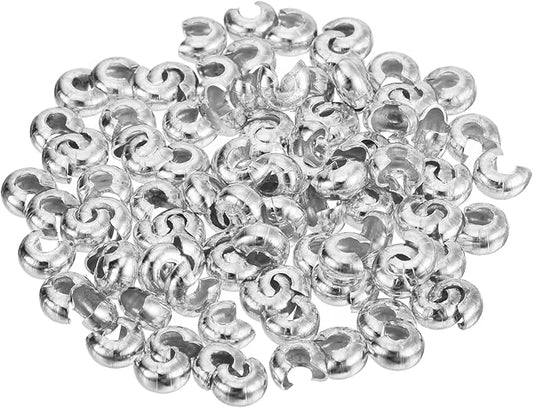 uxcell 100pcs Crimp Bead Covers, 3mm/0.12" Half Round Open Crimp Beads Knot Cover Metal Small Loose Beads End Tip for Bracelet Jewelry Making Craft DIY, White Gold