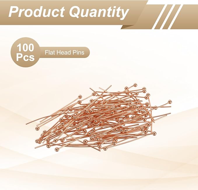HARFINGTON 100pcs Ball Head Pins 0.94" 24mm Round Head Pins for Earring Pendant Necklace Bracelet Charm Jewelry Making Findings DIY Craft, Rose Gold