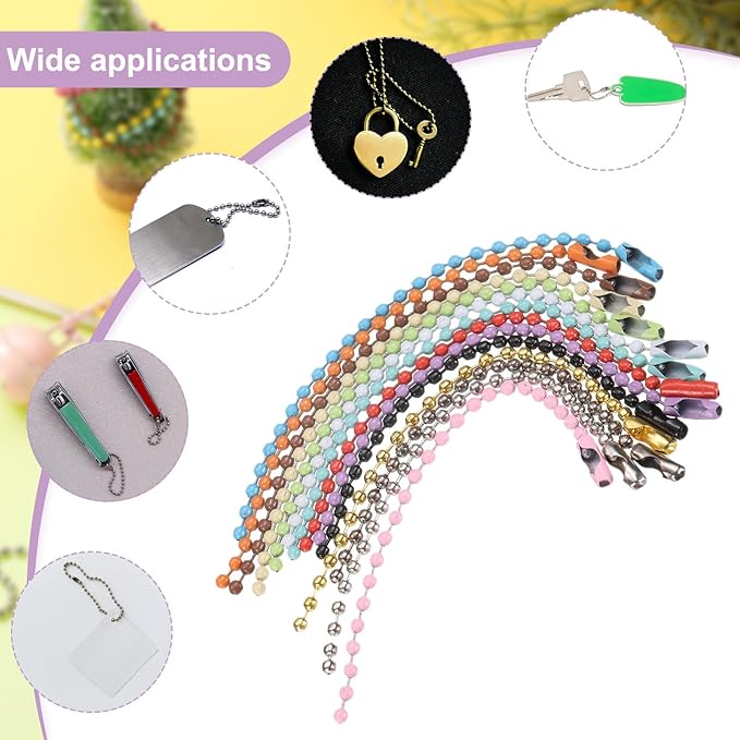 uxcell 220pcs Metal Ball Bead Chain, 100mm Long Bead Connector Clasp Dog Tag Hanging Chain for Key Chains Tags Craft Projects Jewelry Making, Light Pink