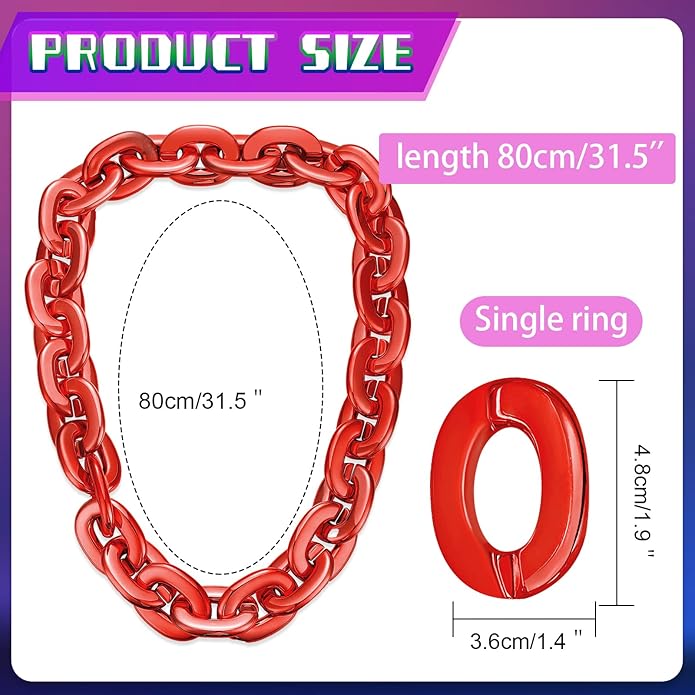Remuuly Plastic Chain Necklace Chunky Big Fake Necklace Hip Hop Rapper Giant Turnover Chain Costume for Halloween