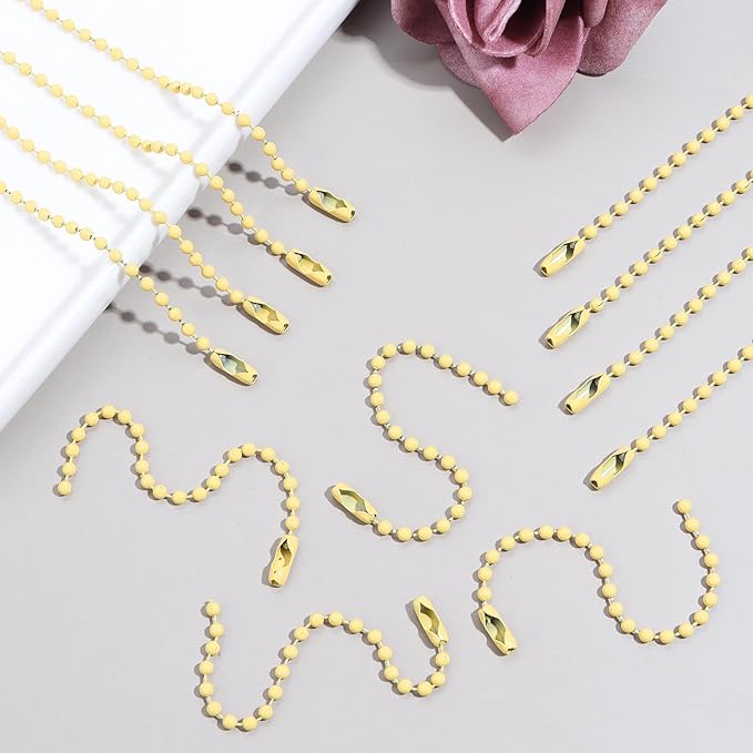 Lemonkey 100Pcs Ball Beads Chains Bulk,Yellow Keychains Rings Metal Chain,4 Inch Dog Tag Metal Small Chains with Connectors for Hanging Decoration