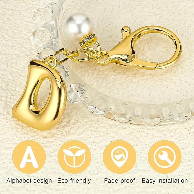 VICKHU Gold Plated Bubble Initial Letter Cute Keychain for Women Car Key Purse Decorative Keyring Handbag Charms Fashion