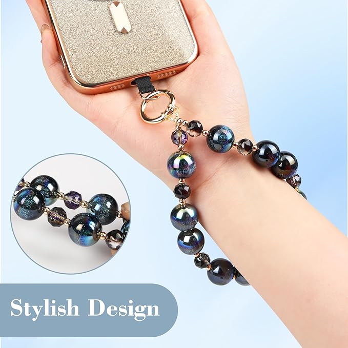 Phone Lanyard Wrist Chain for Cellphone Wrist Strap Phone Bracelet Strap Pearl Beaded Smartphone Wristlet (Galaxy)