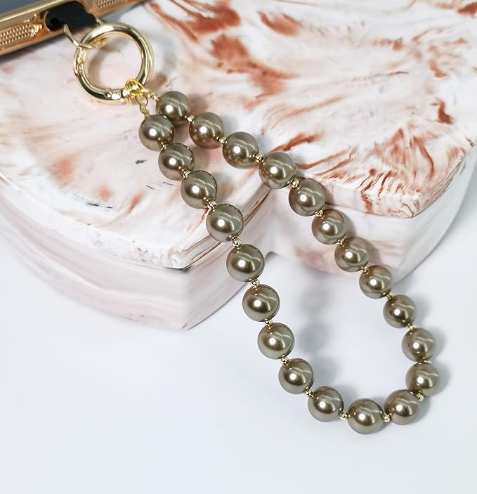 Beaded Phone Wrist Strap Phone Lanyard Pearl Beaded Hand Strap Wristlet Detachable Smartphone Wrist Lanyard (Coffee)