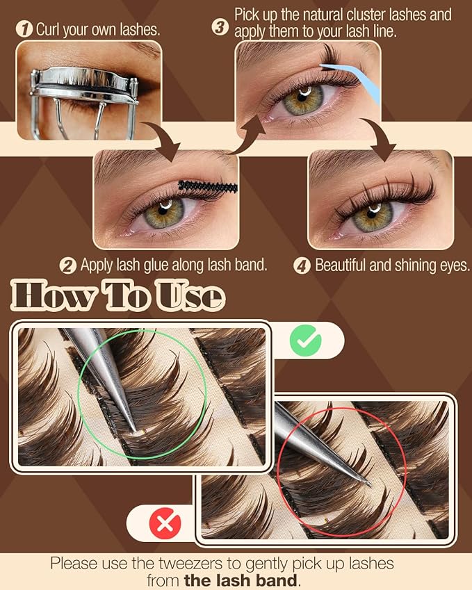 Brown Lash Clusters Wispy Eyelash Clusters 10-14MM Short Spiky Cluster Eyelash Extensions Natural Cluster Lashes Dark Brown Individual Lashes D Curly DIY Lash Extension by Lvmixwig