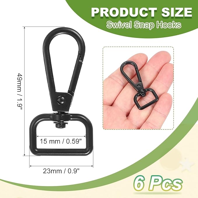 Swivel Snap Hooks, Metal D Ring Keychain Lanyard Clip Hook Lobster Clasp Claw Push Gate Clip - Fitting for(Purse Making - Sewing - DIY Crafts) 6 Pcs & 5/8" & Electrophoretic Black