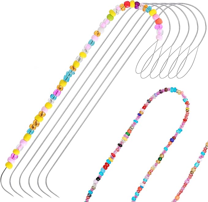 Karsspor 6 PCS Large Big Eye Curved Beading Needles, 5.3 Inch Stainless Bead Needle for Bead Spinner, Bead Spinner Needles for Glass Seed Beads Waist Beads Bracelet Necklace Making (Copyright Product)