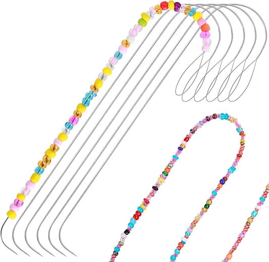 Karsspor 6 PCS Large Big Eye Curved Beading Needles, 5.3 Inch Stainless Bead Needle for Bead Spinner, Bead Spinner Needles for Glass Seed Beads Waist Beads Bracelet Necklace Making (Copyright Product)