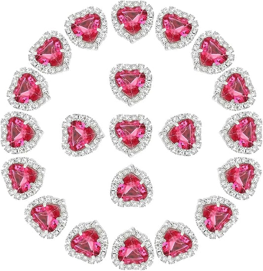PATIKIL 30PCS Heart Rhinestones, Sew on Rhinestones Buttons Crystal Heart Nail Charm Embellishment Flatback Diamond for Sewing DIY Clothing Wedding, Dark Pink