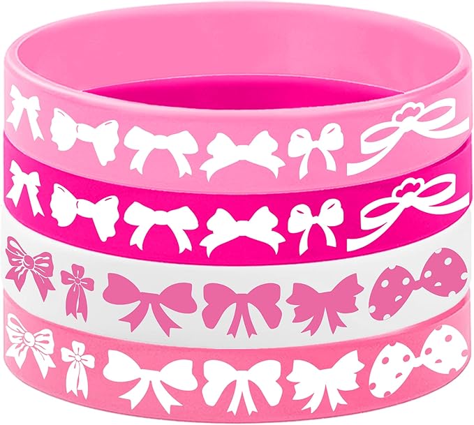 24PCS Pink Bow Silicone Bracelet Party Favors -Bow Rubber Bracelet Party Supplies Decorations Birthday Baby Shower Holiday Class Prizes Party Gifts