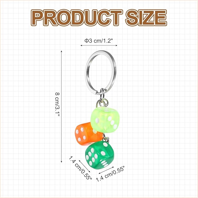 PATIKIL Lucky Dice Keychain Charm, Resin 3D Cube Square Mini Dice Keyrings with 3 Pendants for Bag