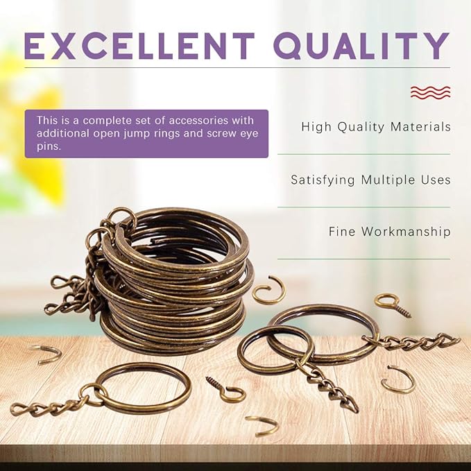 Swpeet 300Pcs Bronze Flat Key Chain Rings Kit, 100Pcs Keychain Rings with Chain and 100Pcs Jump Ring with 100Pcs Screw Eye Pins Bulk for Jewelry Findings Making - 4/5 Inch, 1 Inch, 6/5 Inch, 7/5 Inch