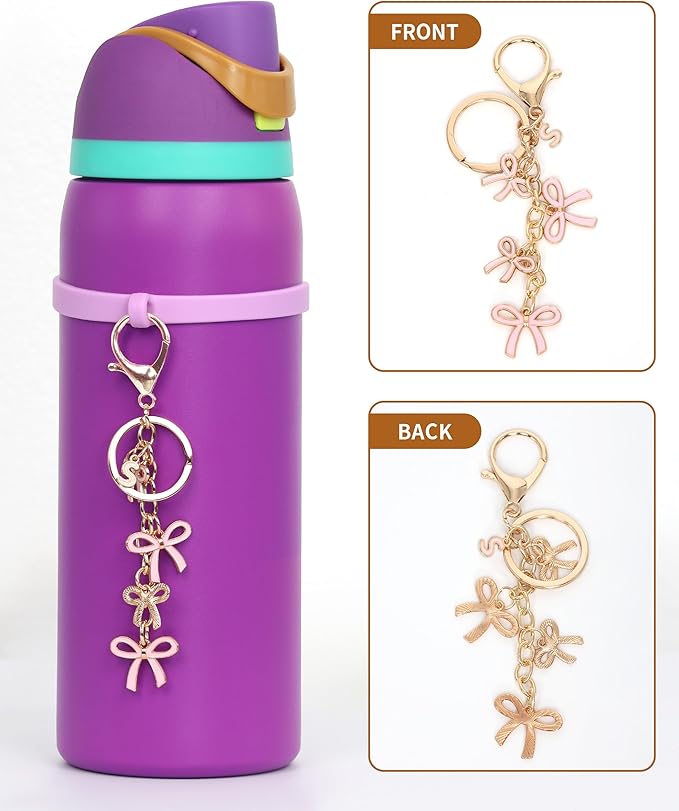 Bow Purse Charms Keychain - Pink Bow Alphabet Letter Key Chain, Bag Charms Wallet