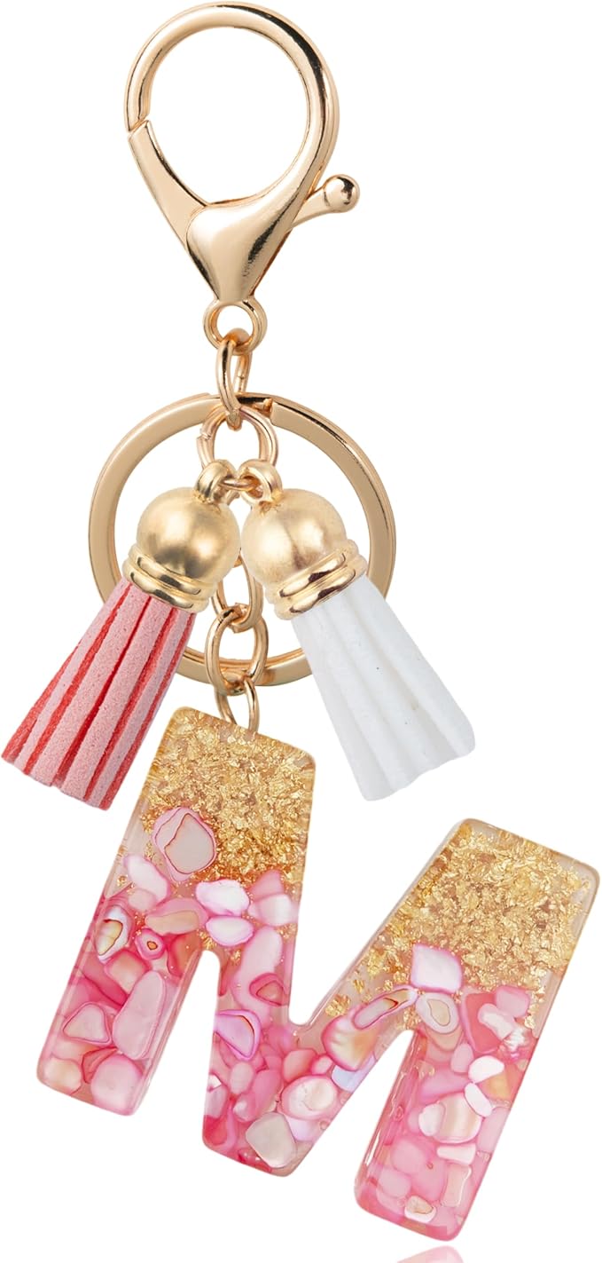 Initial Letter Keychain Cute Resin with 2 PU Tassel, Letter Keychain for Backpack Charms, Initial Keychains for Women