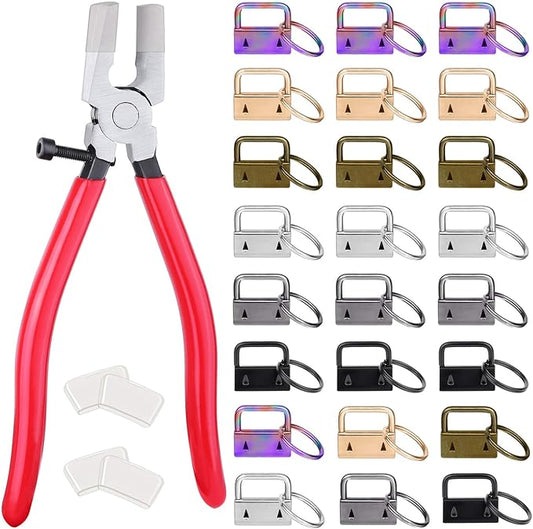 shynek Key Fob Hardware, 50PCS 1 Inch Lanyard Keychain Hardware with Key Fob Pliers Tool for Keychain and Wristlet Clamp Hardware Supplies