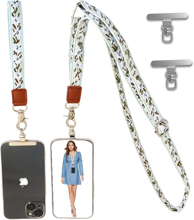 LEMEDE Wrist Keychain and Adjustable Phone Lanyard, Silver Hook Phone Crossbody Strap with 360° Rotating Phone Pads