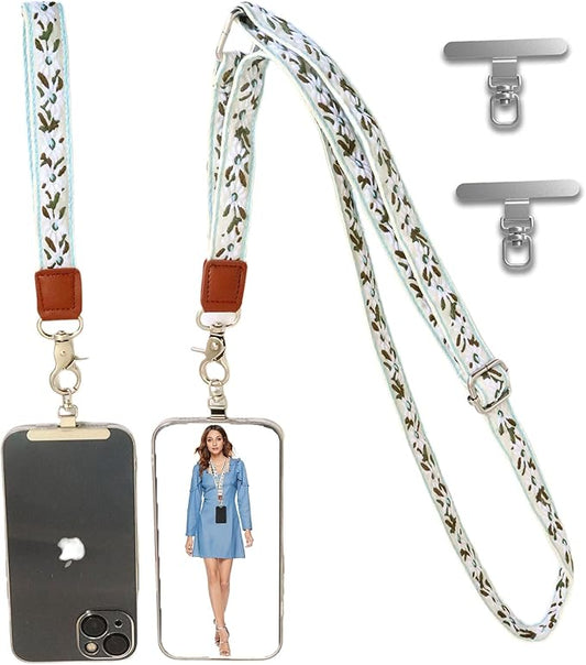 LEMEDE Wrist Keychain and Adjustable Phone Lanyard, Silver Hook Phone Crossbody Strap with 360° Rotating Phone Pads