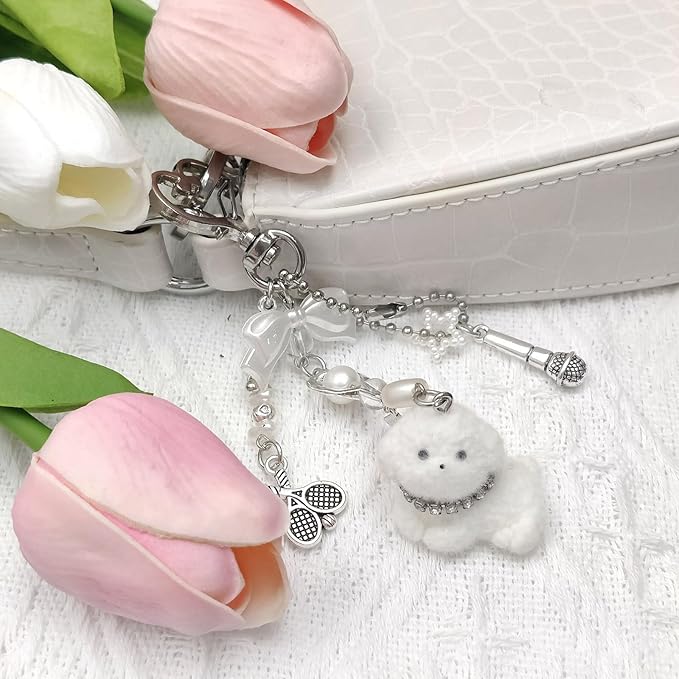 Cute Pink Keychain,Fuzzy Cat Keychain Aesthetic Y2K KeychainStylish KeychainsAccessories
