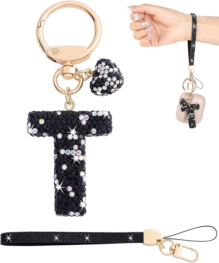 Initial Keychain for Women Girls,Bling Letter Key chain Initial with Heart,Pink Keychain Charms for Backpack Handbag