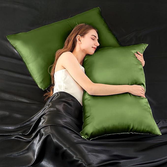 INFIIXSO Silk Pillow Cases 2 Pack Standard Size, Ultra Smooth & Soft Mulberry Silk Pillow Case for Hair and Skin, Breathable Cooling Silk Pillowcase with Hidden Zipper (Cedar Green, 20x26 Inches)