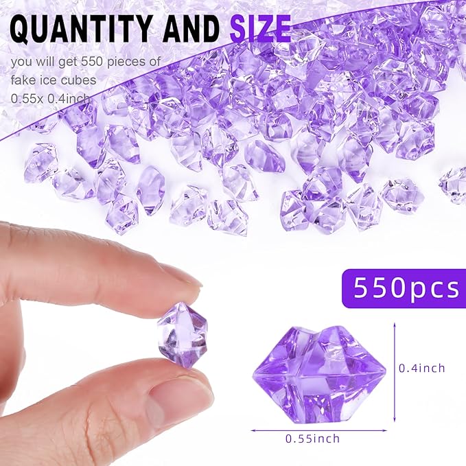 DomeStar 550PCS Purple Vase Fillers, Acrylic Fake Crushed Ice Rocks Purple Gems Crystals Plastic Diamonds for Vase Fillers Centerpiece Lilac Lavender Theme Birthday Weeding Table Scatter Decoration