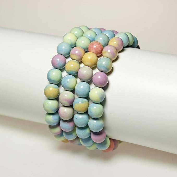 MJDCB Natural Stone Beads 6mm 60pcs Round Rainbow Stone Loose Gemstone Bead Charms for Jewelry Making Bracelet Necklace Earring Pendant