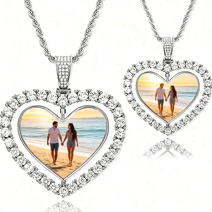 CLYLIFE Picture Necklace Personalized Photo,Custom Disc/Heart Pendant for Men Women Dad Mom Customized Necklace with Chain Photos Memorial Gifts for Mother's Day, Birthday, Anniversary