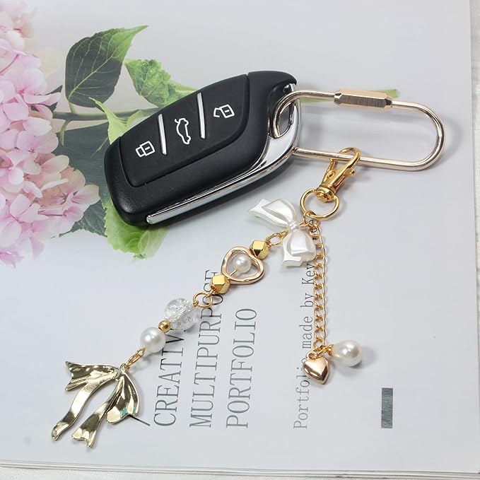 Pearl Beaded Keychain Charms, Cute Purse Charms for Handbags, Gold Starfish Keyring for Women, Heart Star Moon Shell