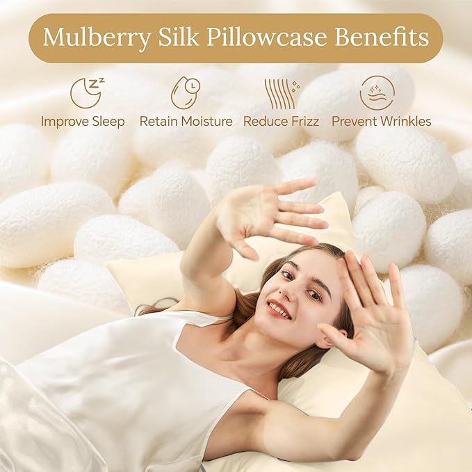 INFIIXSO Body Pillow Cover with Zipper, Luxury Mulberry Silk Body Pillow Case 20x54 Inches, Ultra Smooth and Soft Cooling Long Pillowcase, Gift for Women, Men(Ivory)