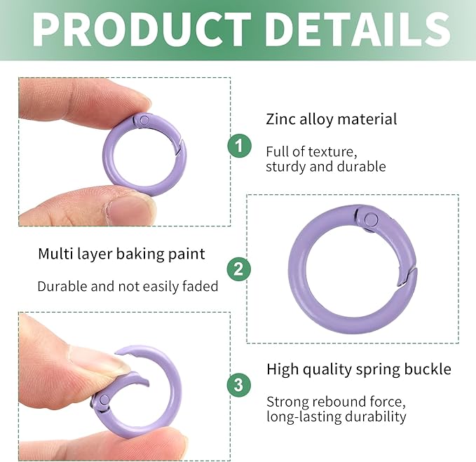 50PC Spring O Rings Set, Colorful Round Metal Carabiner Clips for Keychains, Handbags & Purses, Durable Snap Keyring & Backpack Clips, Versatile Organizer for Keys & Accessories