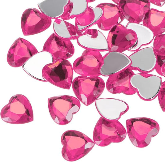 MECCANIXITY 40 Pcs Acrylic Heart Rhinestone 15mm Flat Back Plastic Gems Jewelry Stickers for Craft Bead Face Painting Costume Jewelry Making, Peach Red