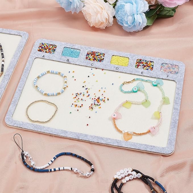BENECREAT 2Pcs Rectangle Felt Bead Design Boards, Small Felt Beading Mat with Alphabetic Scale Beads Tray Bead Pads for Art Crafts Jewelry Making Beading Supplies, 11.6x8.3inch