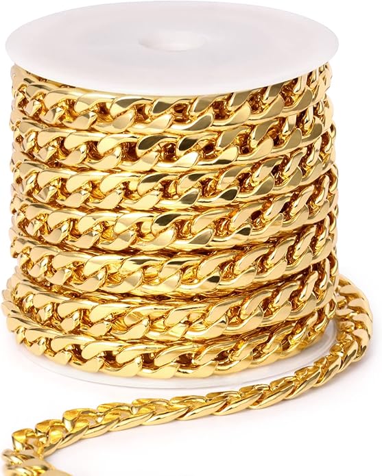 16.5 Ft Stainless Steel Curb Chains, 5mm 6mm 7mm 9mm Cuban Chain Roll Bulk for Jewelry Making