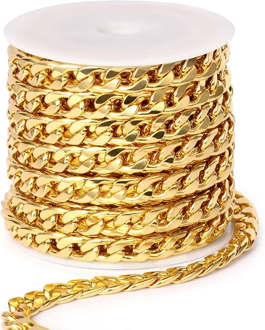 16.5 Ft Stainless Steel Curb Chains, 5mm 6mm 7mm 9mm Cuban Chain Roll Bulk for Jewelry Making