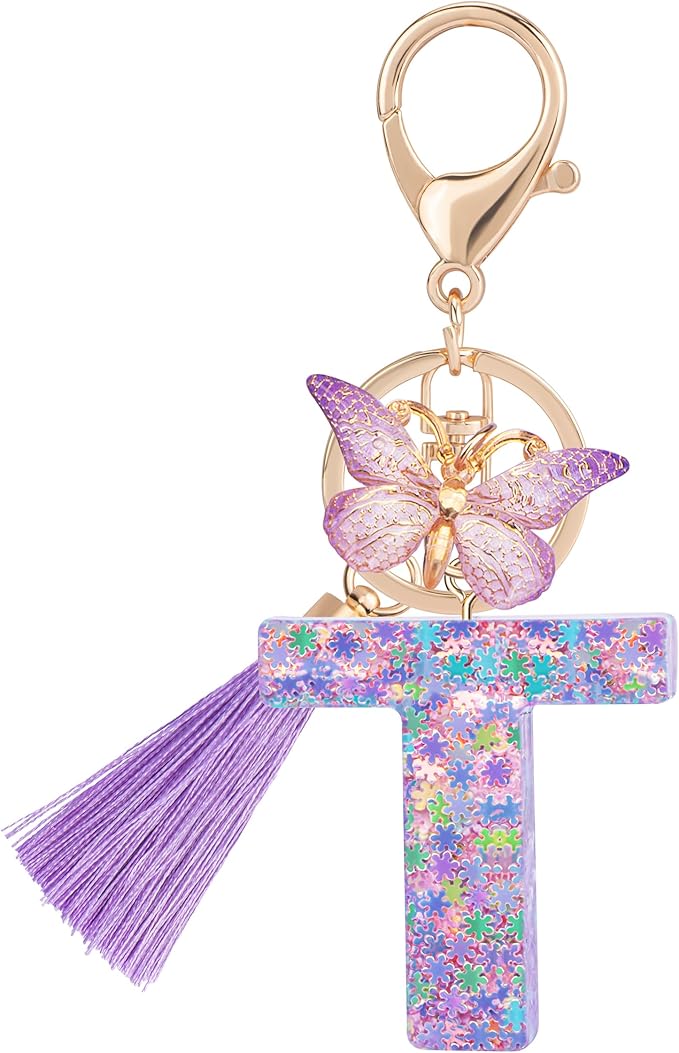 Suweibuke Cute Pink Key Chains for Women Girls, Initial Letter Keychains with Tassel, Charms for Key Purse Handbags Backpacks