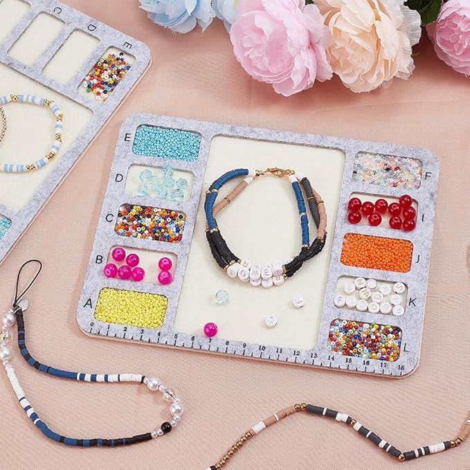 BENECREAT 2Pcs Felt Beading Mat, Rectangle Felt Bead Design Boards with Centimeter Alphabetic Scale Beads Tray Bead Pads for Art Crafts Jewelry Making Beading Supplies, 7.8x5.9inch