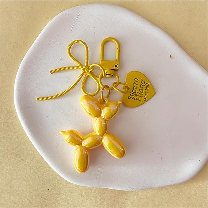 Dreuyet 2Pcs Jelly Balloon Dog Keychains Kawaii Cute Bag Purse Charms Key Chain with Bow Y2K Aesthetic Accessories