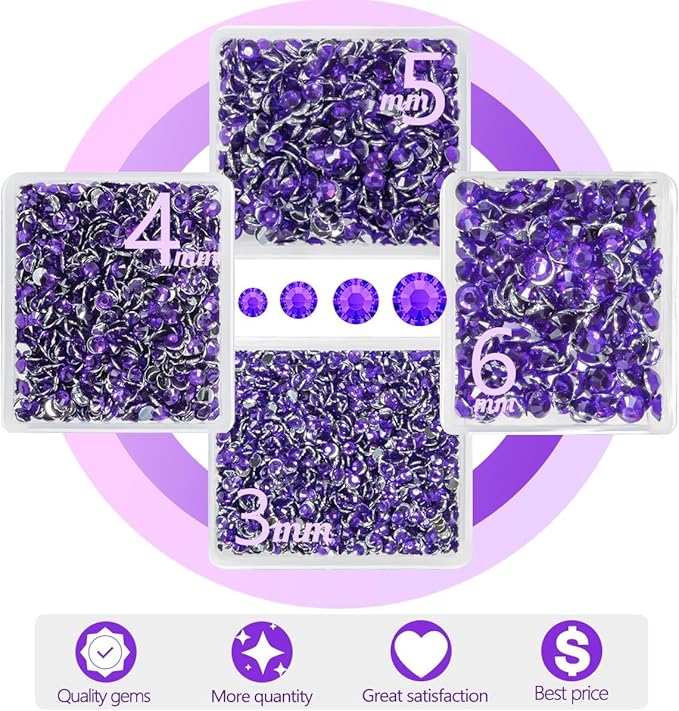 Dark Purple Crystal Resin Rhinestones w B7000 Jewelry Glue for Bedazzling Crafting Deep Purple Flatback Stones 3mm 4mm 5mm 6mm Diamonds Crystals Gems for Nails Face Eyes Makeup Tumbler Crafts