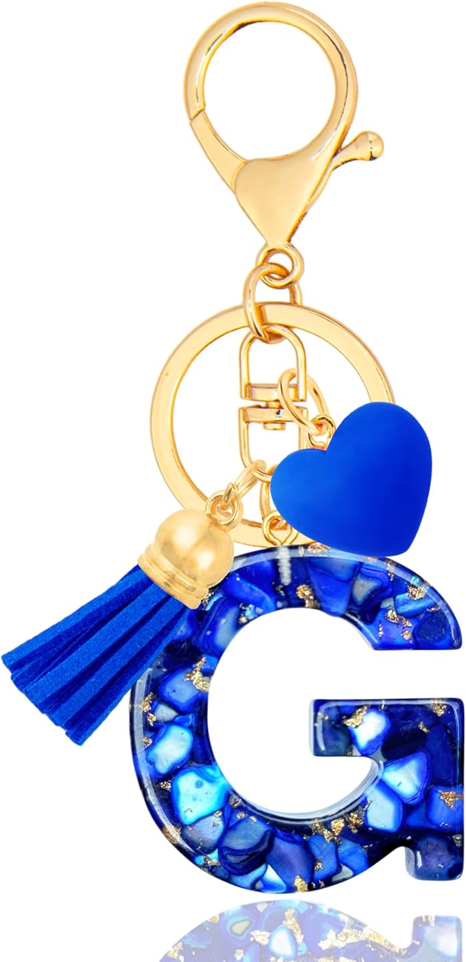 Initial Keychains for Women with Cute Heart Resin - Alphabet Letter Keychain for Bag, Backpacks, Purse or Car key