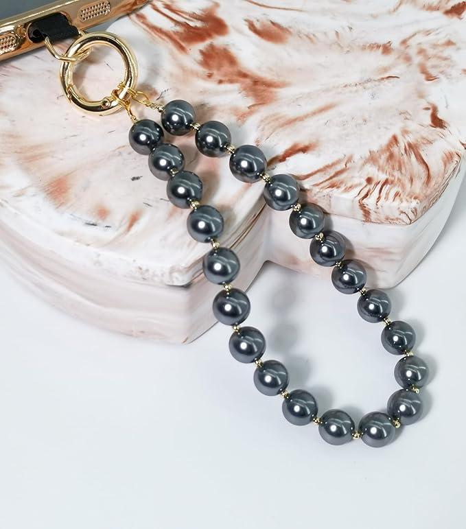 Beaded Phone Wrist Strap Phone Lanyard Pearl Beaded Hand Strap Wristlet Detachable Smartphone Wrist Lanyard (Charcoal Grey)